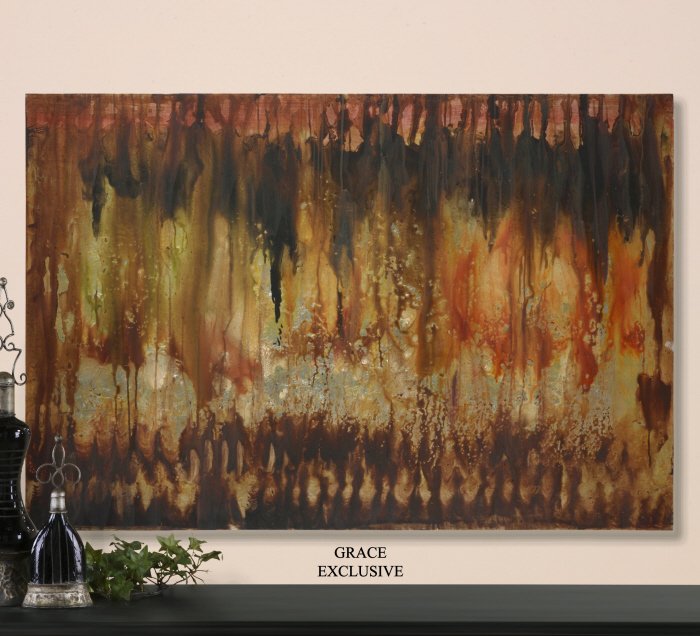 MISTY VIEWS CANVAS WALL ART: Misty Views Canvas Wall Art - Vibrant, Earth Tone Colors Are Used To Create This Abstract, Hand Painted Artwork On Canvas. The Canvas Is Stretched And Mounted On A Hardback Frame. Due To The Handcraft