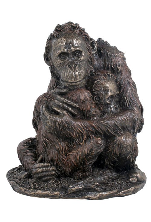 ORANGUTAN WITH BABY - COLD CAST BRONZE: Orangutan With Baby - Material - Cold Cast Bronze - Size - 6 3/4