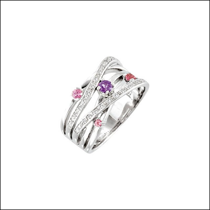 GENUINE AMETHYST, PINK TOURMALINE & DIAMOND RING: GENUINE AMETHYST, PINK TOURMALINE & DIAMOND RING - Ster / Size 07.00 / 1/8 Ct Tw / P / Gen Amet,Pink Tourm & Dia Ring - Weight: 2.44DWT - GramWeight: 3.79 - Ring Size: 7 - We Have Other Sizes