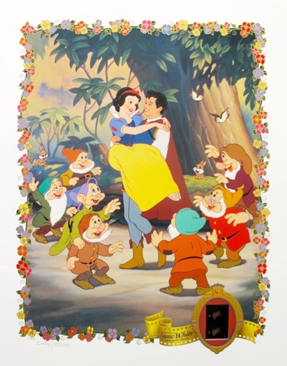 DISNEY SNOW WHITE LIMITED ED. LITHOGRAPH WITH ORIGINAL: This Is A Limited Edition Lithograph With Original 35mm Film Cels Produced By Disney Titled "snow White". The Film Cells Have Been Hand Cut From The Master Print Taken From The Original Inter-negative
