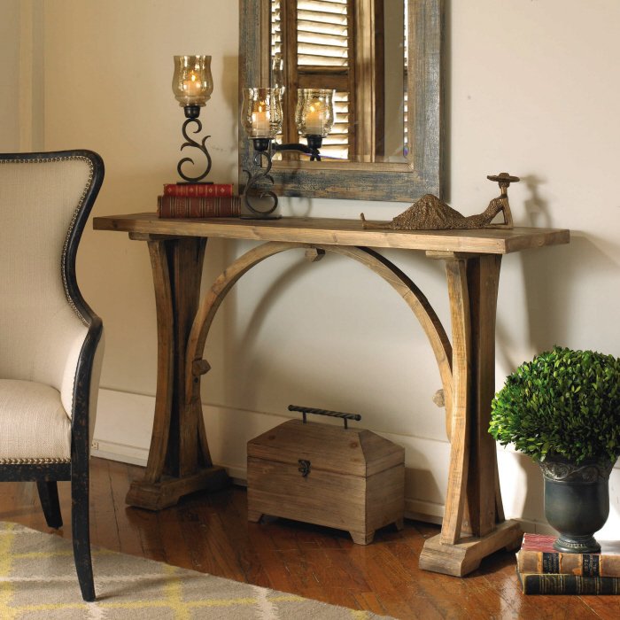 GENESSIS RECLAIMED WOOD CONSOLE TABLE: Genessis Reclaimed Wood Console Table - Solid, Reclaimed Fir Wood In Natural, Sun Bleached Finish With Light Antiquing Glaze. - Material: Solid Wood Overall Depth In Inches: 14.125 Overall Width In In