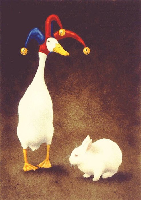 A FOOL AND HIS BUNNY - WILL BULLAS: A Fool And His Bunny - Will Bullas - Hand Signed - Limited Edition Print - Image Size: 7 3/8"w X 10 1/4"h. Edition Size:950 - "Humor can always bring a smile and change your attitude, at least for a c