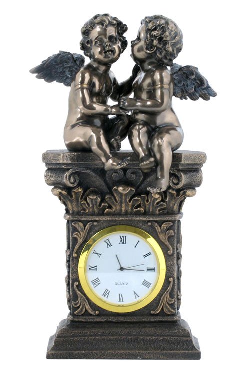 TWIN CHERUBS WHISPERING CLOCK - COLD CAST BRONZE: Twin Cherubs Whispering Clock - Material - Cold Cast Bronze - Size - 7 3/4