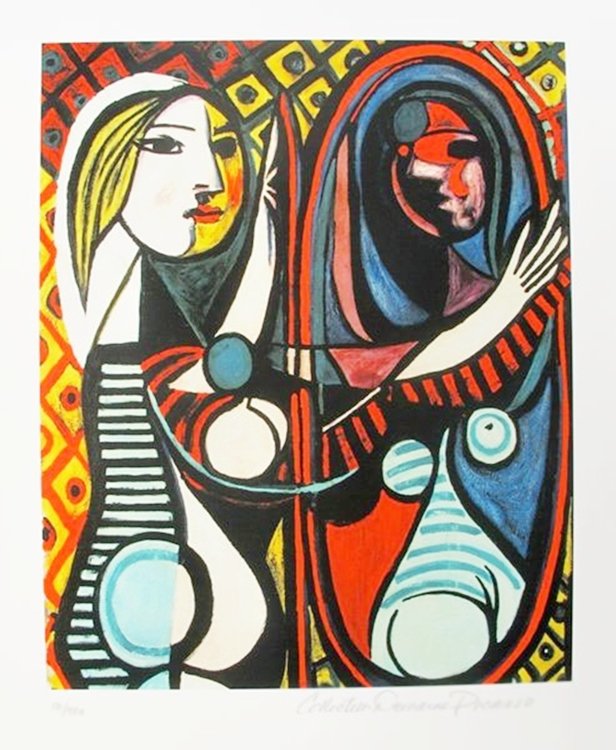 PABLO PICASSO GIRL BEFORE A MIRROR ESTATE SIGNED: This Is A Pablo Picasso Small Giclee Titled "girl Before A Mirror". This Piece Is Pencil Signed On The Lower Right As 'collection Domaine Picasso' And Has An Embossed Seal Stamped By The Picasso Estat
