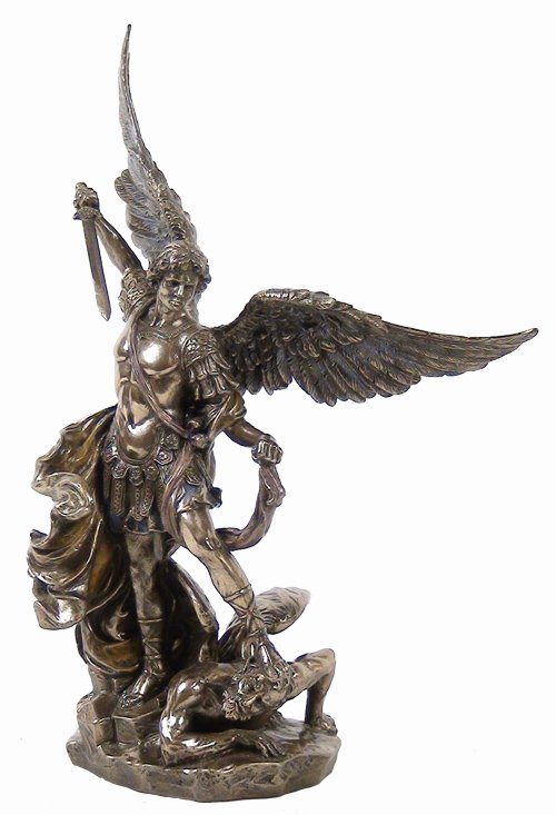ST. MICHAEL STANDING ON DEMON WITH SWORD - COLD CAST: St. Michael Standing On Demon With Sword - Material - Cold Cast Bronze - Size - 10 1/4