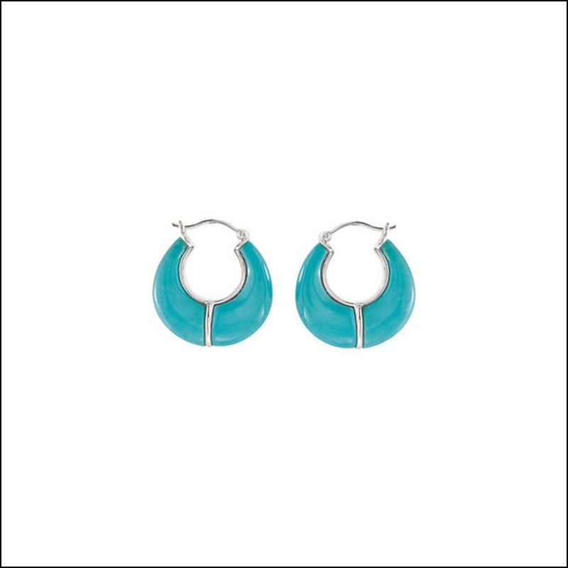 GENUINE CHINESE TURQUOISE HOOP EARRINGS: GENUINE CHINESE TURQUOISE HOOP EARRINGS - Ster / Pair 20.00 Mm / P / Genuine Chinese Turquoise Earr - Weight: 1.52DWT - GramWeight: 2.36