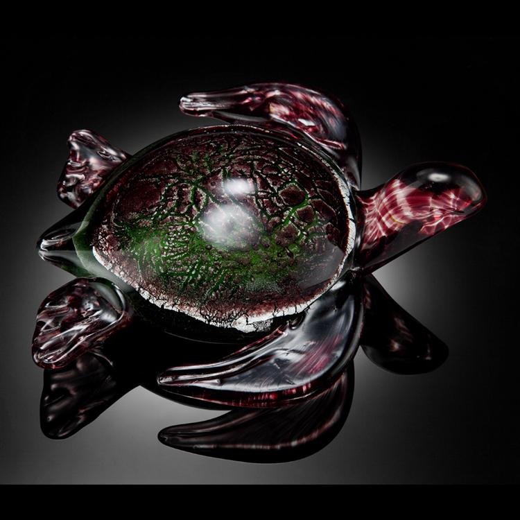 Art Glass Swimming Sea Turtle: Dimensions: 3.5"H 8"W 7.5"D Material: GLASS Weight: 2.6lbs