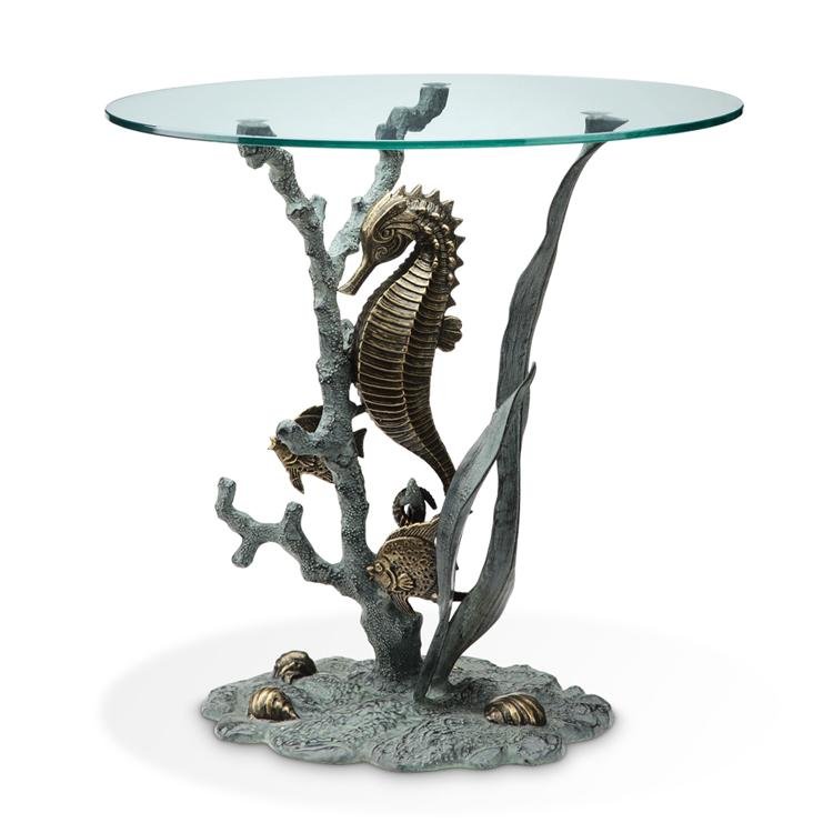 Seahorse End Table: Dimensions: 22"H 22"W 22"D Material: ALUMINUM Weight: 7.50lbs