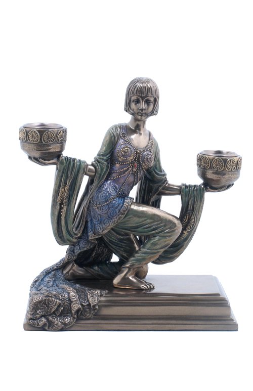 ART DECO LADY CANDLE HOLDERS - COLD CAST BRONZE: Art Deco Lady Candle Holders - Material - Cold Cast Bronze - Size - 6 7/8
