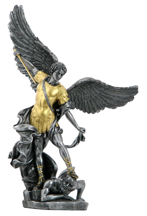 ST. MICHAEL TRAMPLES DEMON: St. Michael Tramples Demon - Material - Cold Cast Pewter - Size - (h) 14 5/8