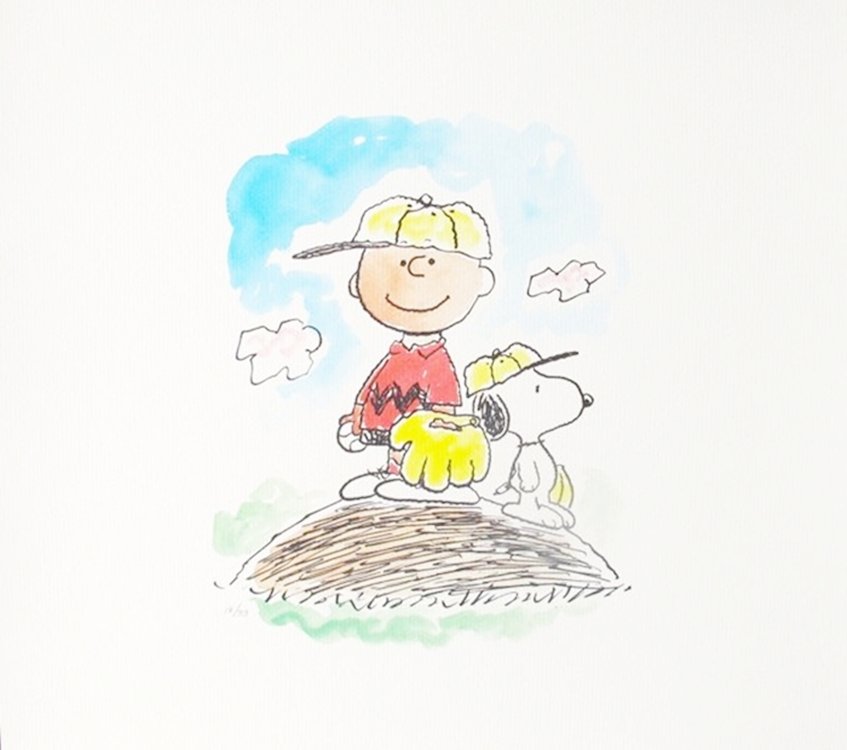 PEANUTS CHARLIE BROWN & SNOOPY BASEBALL LIMITED EDITION: This Is A Limited Edition Art Giclee Of Peanuts Charlie Brown & Snoopy On The Pitchers Mound Of A Baseball Field. This Giclee Is Pencil Numbered From An Edition Of 99. Paper Measures 16" X 18". Publis