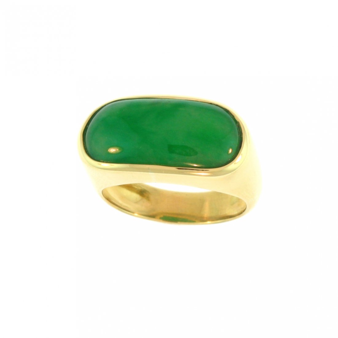 NATURAL GREEN JADE RING: This Is A-one-of-a-kind - Natural Green Jade Ring - Metal: Yellow Gold Karat: 18k Stone Size: 21+x10mm - This Is Guaranteed Grade A Jade (jadeite)