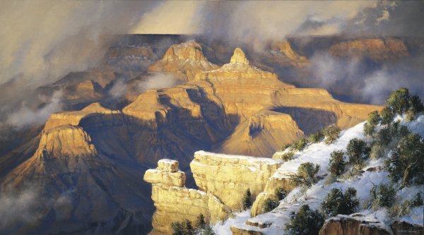 March, Yavapai Point by Robert Peters: March, Yavapai Point by Robert Peters - Edition Size: 15 - Giclee on Canvas - Artist Proof Dimensions: 20 x 36 Release Date: 9-2007 ……….Robert Peters has spent his life living in and absorbing a