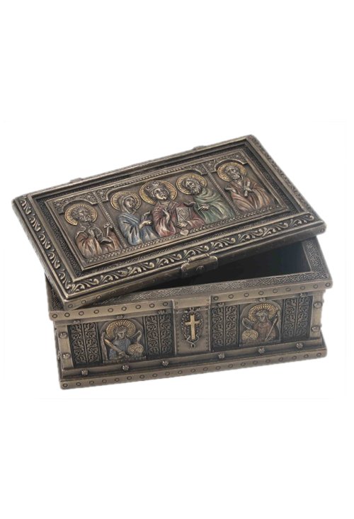 CATHOLIC SAINTS TRINKET BOX - COLD CAST BRONZE: Catholic Saints Trinket Box - Material - Cold Cast Bronze - Size - 4 7/8