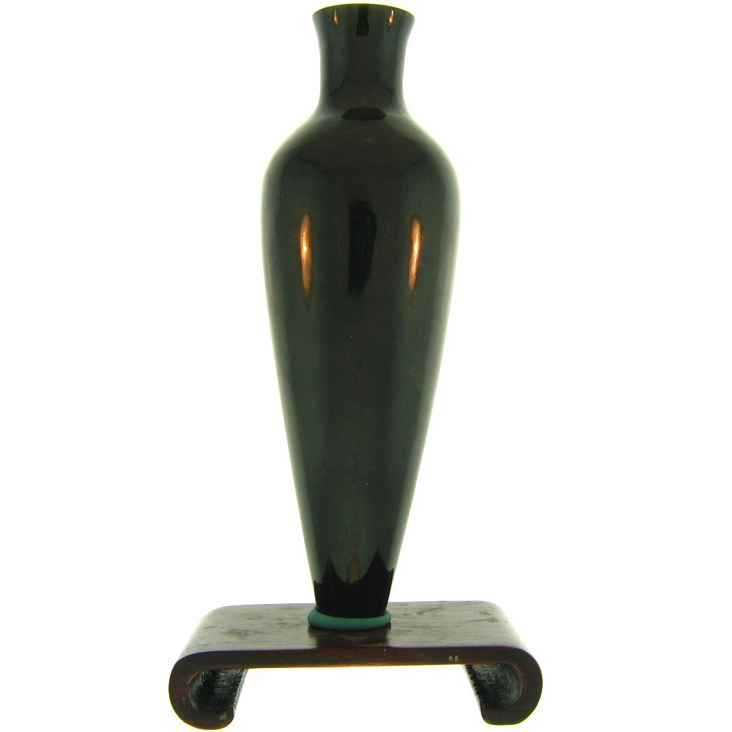 NATURAL BLACK JADE STATUARY: This Is A-one-of-a-kind - Natural Black Jade Statuary - Metal: N/a Karat: N/a Stone Size: ~1x5 Inch Details: Slender Jade Vase On Wood Stand - This Is Guaranteed Grade A Jade (jadeite)