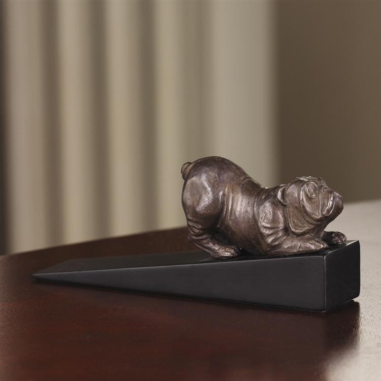 BULLDOG DOORSTOP: Dimensions: 2.5"h 6.5"w 1.5"d Material: Brass Weight: 0.4lbs