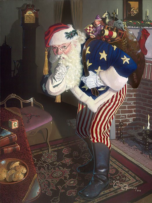 DEAN MORRISSEY - THE PROMISE OF PEACE AND TRANQUILITY -: Dean Morrissey - The Promise Of Peace And Tranquility - Father Christmas During The Civil War - Hand Signed - Canvas - Edition Image Size: 12"w X 16"h. Limited Edition Of: 250 - Add A Little Patriotic