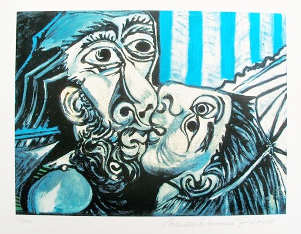 PABLO PICASSO THE KISS ESTATE SIGNED LIMITED ED. SMALL: This Is A Pablo Picasso Giclee Titled "the Kiss". This Piece Is Hand Pencil Signed On The Lower Right As 'collection Domaine Picasso' And Has An Embossed Seal Stamped By The Picasso Estate. Pencil Num
