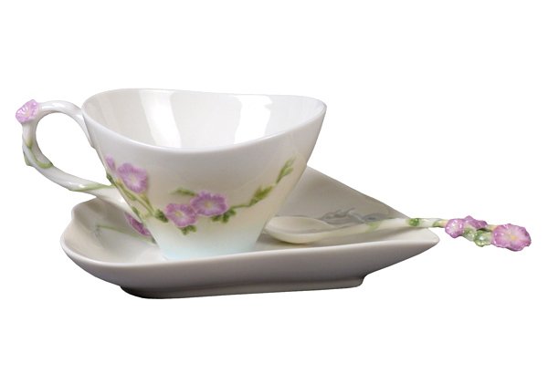 MORNING GLORY COFFEE SET WITH SPOON: Morning Glory Coffee Set With Spoon - Material - Fine Porcelain - Size - (l) 6 1/4