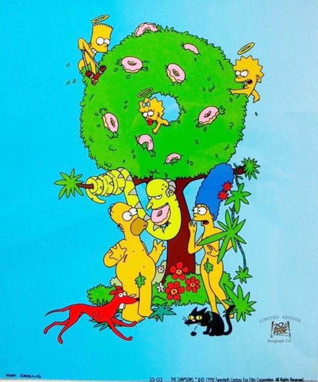 THE SIMPSONS GARDEN OF SPRINGFIELD ANIMATION SERICEL: This Is A 1998 Limited Edition Sericel Of The Simpsons Garden Of Springfield By 20th Century Fox And Matt Groening. This Fantastic Animation Features Homer, Marge, Bart, Lisa, Maggie As They Appear In