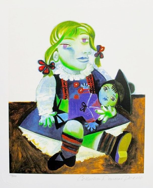 PABLO PICASSO MAYA WITH DOLL ESTATE SIGNED LIMITED ED.: This Is A Pablo Picasso Small Giclee Titled "maya With Doll". This Piece Is Pencil Signed On The Lower Right As 'collection Domaine Picasso' And Has An Embossed Seal Stamped By The Picasso Estate. Pen