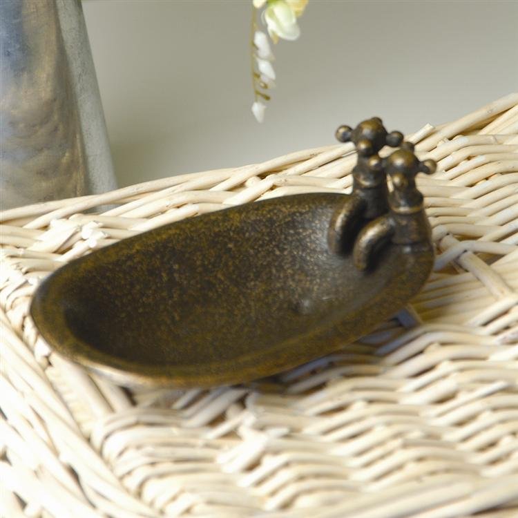 BATHTUB DISH: Dimensions: 3"h 6"w 4"d Material: Brass Weight: 1.12lbs