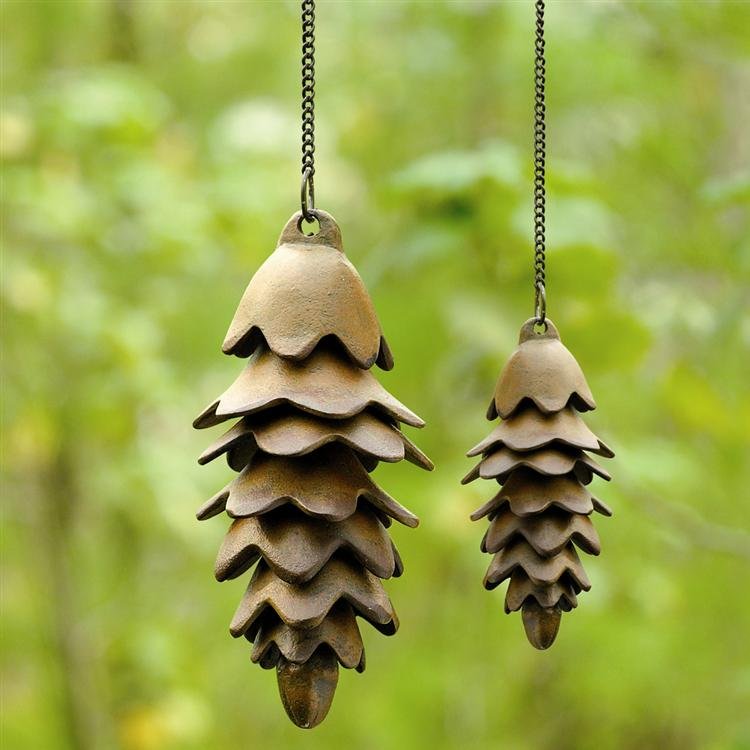 LARGE PINECONE WIND CHIME: Dimensions: 22.5"h 4"w 4"d Material: Iron Weight: 3.50lbs
