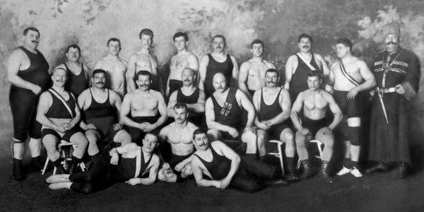 VINTAGE WRESTLER - RUSSIAN WRESTLING TEAM: Vintage Wrestler - Russian Wrestling Team - 44 X 22 In. This is a Giclée on Canvas. Very Large Piece!