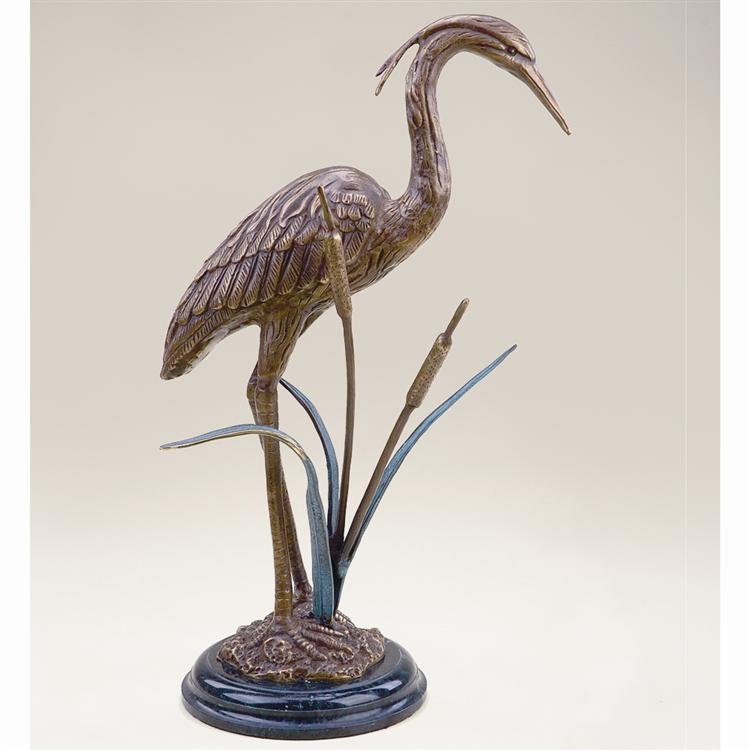 CRANE & CATTAILS: Dimensions: 22"h 13"w 8.5"d Material: Brass Weight: 17.00lbs