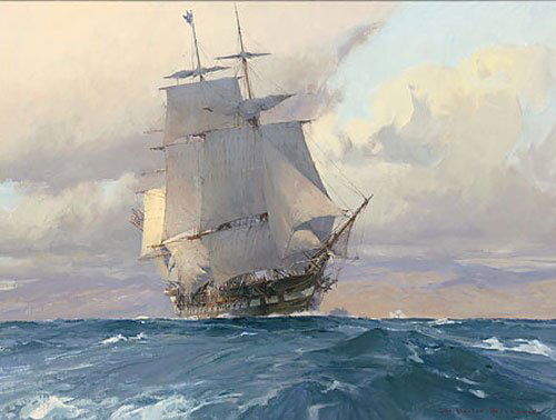 CHRISTOPHER BLOSSOM - U.S. FRIGATE CONGRESS ON THE: Christopher Blossom - U.s. Frigate Congress On The California Coast - Hand Signed - Limited Edition Canvas - Image Size: 24"w X 18"h. Limited Edition Of: 75 - In U.s. Frigate "congress" On The Califor