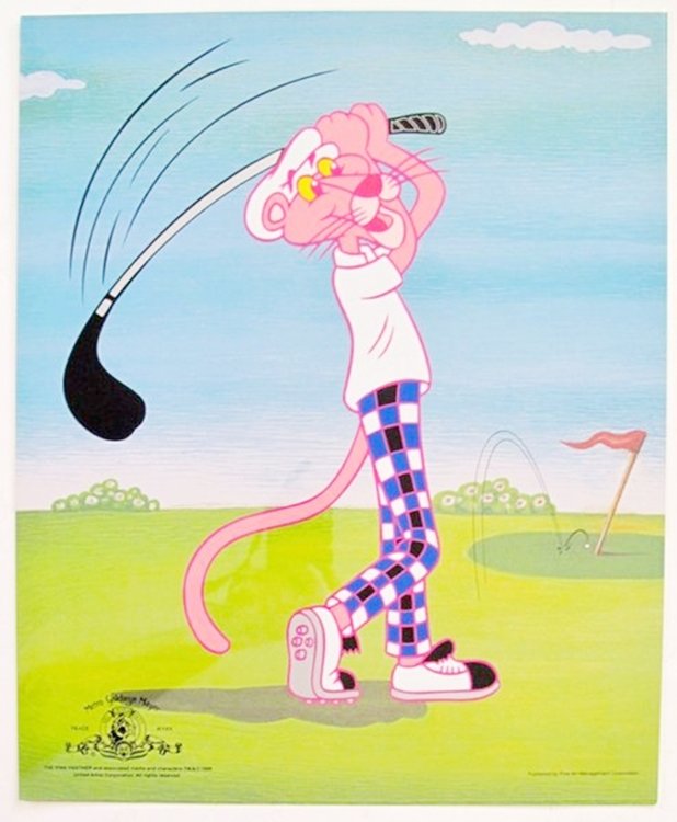 PINK PANTHER PLAYING GOLF CEL MGM STAMPED SERICEL: This Is An Exquisite Limited Edition Sericel - Created From An Actual Image Used In The Original Animated Series - With The Official Mgm & United Artist Corporation Trade Mark Seals. Own This Nostalgi