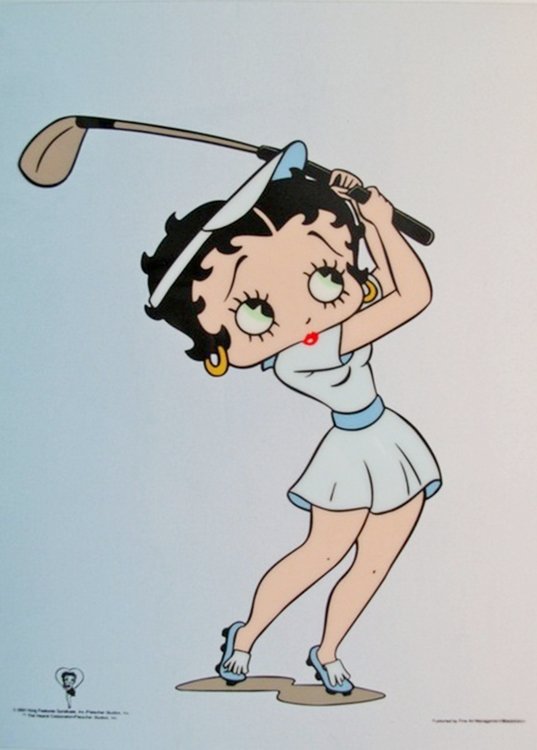BETTY BOOP PLAYING GOLF ANIMATION SERICEL: This Is A Limited Edition Sericel Of Betty Boop Playing Golf. This Fantastic Animation Features Betty As She Appeared In The Cartoons. This Cel Measures 8 By 6 Inches, Comes Unframed, In Excellent Con