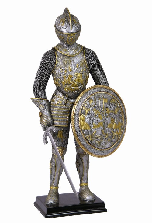 MEDIEVAL ARMOR-PARADE ARMOR WITH SWORD AND SHIELD: Medieval Armor-parade Armor With Sword And Shield - Material - Poly Stone - Size - (h) 13
