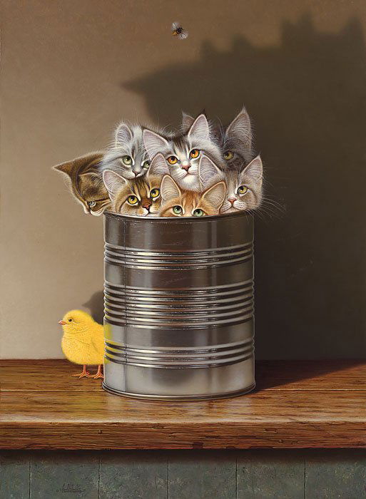 BRALDT BRALDS - CATS IN A CAN: Braldt Bralds - Cats In A Can - Open Edition Canvas Image Size: 11"w X 15"h. - Artist Braldt Bralds’ Work Has Appeared On The Covers Of "newsweek," "time,"der Spiegel," "omni Magazine," "the Washing