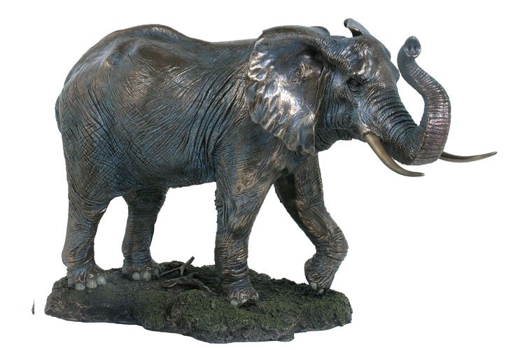 ELEPHANT WITH RAISED TRUNK - COLD CAST BRONZE: Elephant With Raised Trunk - Material - Cold Cast Bronze - Size - 19 1/4