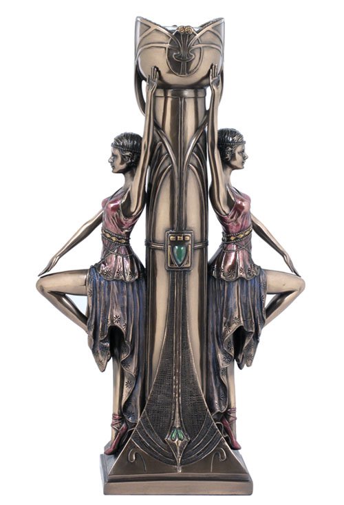 ART DECO LADIES CANDLE HOLDER - COLD CAST BRONZE: Art Deco Ladies Candle Holder - Material - Cold Cast Bronze - Size - 12