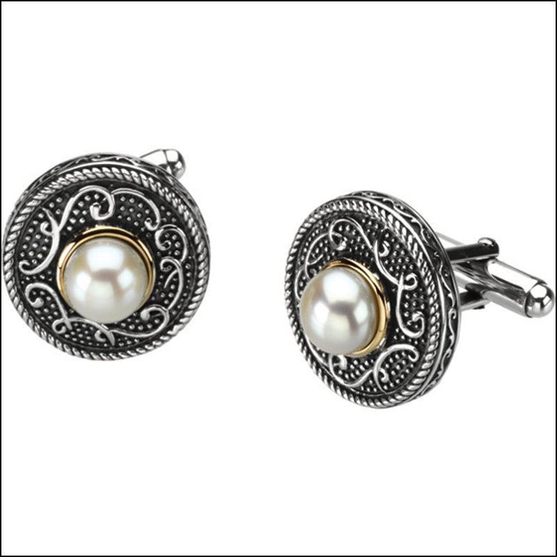FRESHWATER CULTURED PEARL CUFF LINKS: Freshwater Cultured Pearl Cuff Links - Ster_14ky / Each 08.50 Mm / P / Freshwater Cult Prl Cuff Link - Weight: 4.75dwt - Gramweight: 7.39