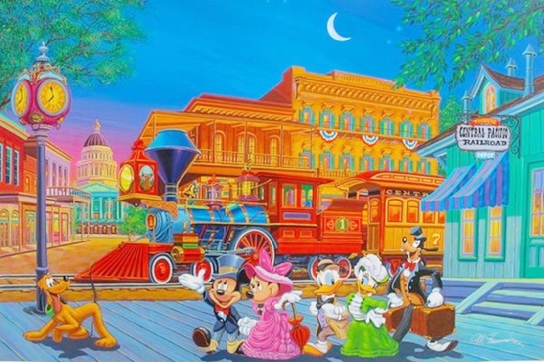 MANNY HERNANDEZ DISNEY "ARRIVING IN STYLE" HAND SIGNED: You Will Be Bidding On A Hand Signed Original Mixed Media Serigraph Print By Manny Hernandez Titled "arriving In Style". This Beautiful Vibrant Art Piece Features Goofy, Pluto, Donald & Daisy Duck, Mi