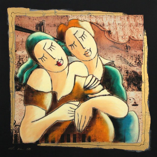 OZ EL HAI - UNTITLED: Oz El Hai - Untitled - Original Mixed Media On Board Hand Signed By The Artist - Size (in Inches) 24x24 - Coa: Y - Framed: N