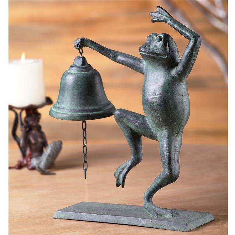 DANCING FROG TABLE BELL: Dimensions: 13"h 10"w 4"d Material: Cast Iron Weight: 6.20lbs