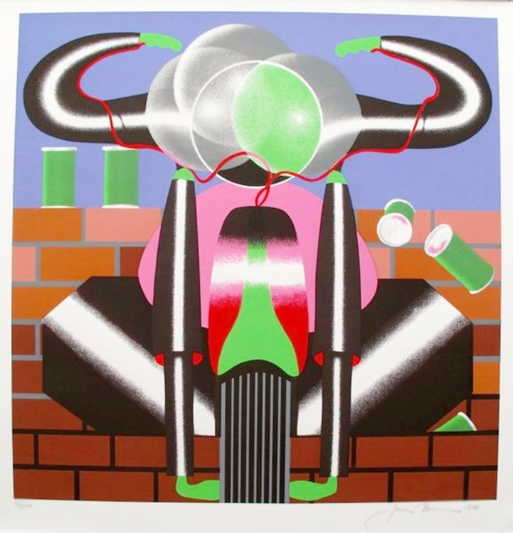 JACK BRUSCA "RIDE" 1978 MOTORCYCLE HAND SIGNED LIMITED: You Will Be Bidding On A Hand Signed Serigraph By Jack Brusca Titled "ride". Published In 1978, Copyrighted By Kay Anderson. Beautiful Art Piece On Bfk Rives Paper. Paper Measures: 26" X 27". Image Me