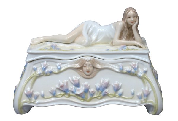 MAIDEN & FREESIA TRINKET BOX: Maiden & Freesia Trinket Box - Material - Fine Porcelain - Size - (l) 6 3/4