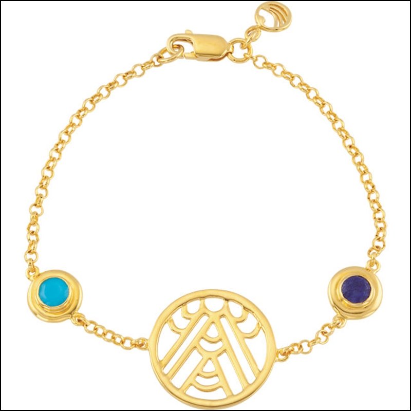 MISSOMA MULTI GEMSTONE BRACELET: Missoma Multi Gemstone Bracelet - 18ky Vermeil / Turquoise & Sapphire / 07.25 Inch / P / Missoma Deco Bracelet W/box - Weight: 3.4dwt - Gramweight: 5.29