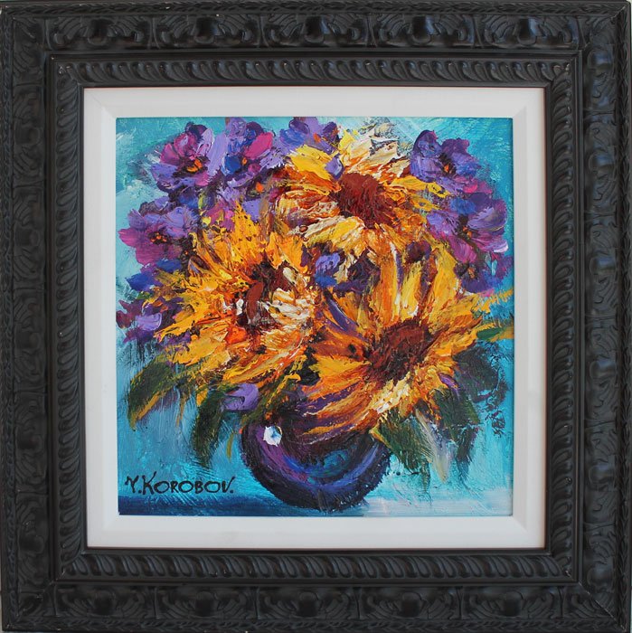 ORIGINAL YANAH KOROBOV - FALL BLOSSOMS: Yanah Korobov - Fall Blossoms - Original Acrylic Painting On Canvas Hand Signed By The Artist. Size: 22 X 22. Coa: Yes. Framed: Yes. __________artist Biography: Born In Ukraine In 1972, Yana Studied A