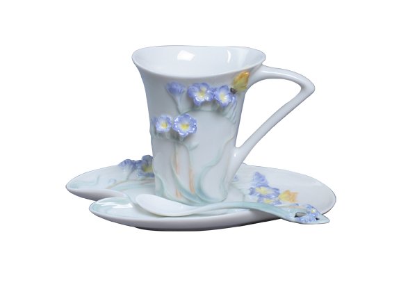 FREESIA: Freesia 3 Pcs Coffee Cup Set (purple Flower) - Material - Fine Porcelain - Size - (l) 6 3/4