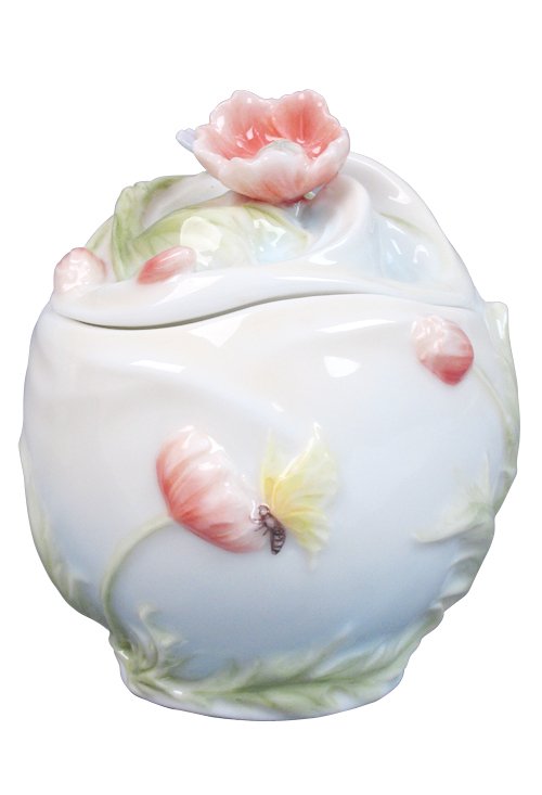 POPPY & BUTTERFLY CONDIMENT JAR: Poppy & Butterfly Condiment Jar - Material - Fine Porcelain - Size - (h) 3 1/4