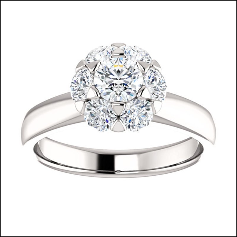 CLUSTER-STYLE ENGAGEMENT RING: Cluster-style Engagement Ring - Platinum / Engagement / Complete With Stone / None / Round / 04.40 Mm / None / Polished / 1.05 Ctw Dia Engagement Ring - Weight: 5.1 Dwt - Gramweight: 7.93 - Ring Size: