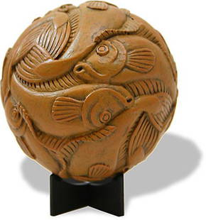 SPHERE FISH TESSELLATION BY ESCHER: Sphere Fish Tessellation By Escher - Size: 4 In. X 3 In. X 3 In. Item Type: Statue Material: Resin With Hand-painted Color Details Weight (lbs): 1 Lbs - - M.c. Escher (1898-1972) Escher Was A 20th Cen