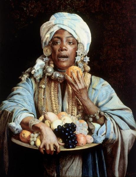 GIUSEPPE SIGNORINI - A NORTH AFRICAN FRUIT VENDOR: Giuseppe Signorini - A North African Fruit Vendor - 27 3/4 X 36 In. - This Giclée Print Is Gallery Stretched And Ready To Hang Or Lean Against A Wall, Or Display On An Easel. - A Giclée Print Is The