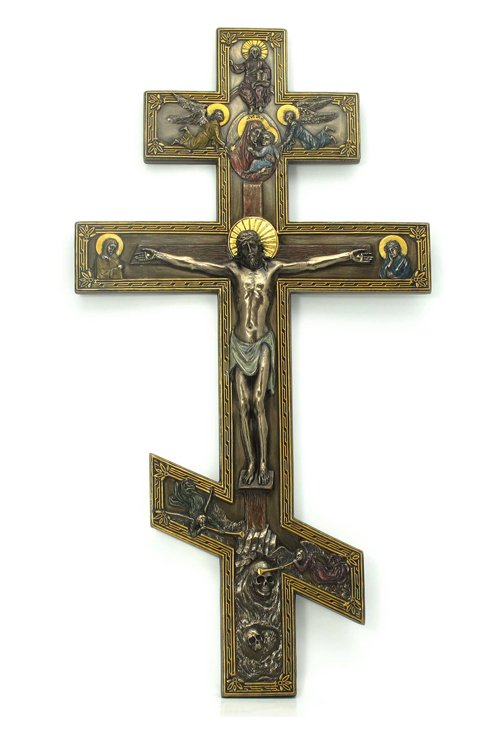 ORTHODOX STYLE CRUCIFIX WALL PLAQUE - COLD CAST BRONZE: Orthodox Style Crucifix Wall Plaque - Material - Poly Stone - Size - 17 1/2